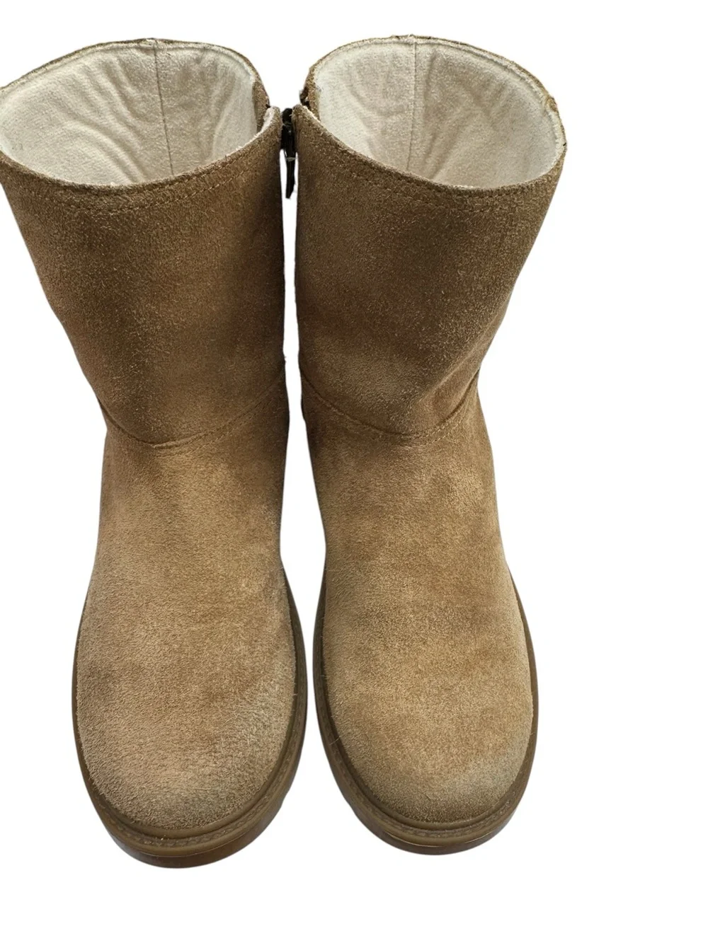 UGG Kids Tan Suede Zip-Up Ankle Boots with Star Bow Accents